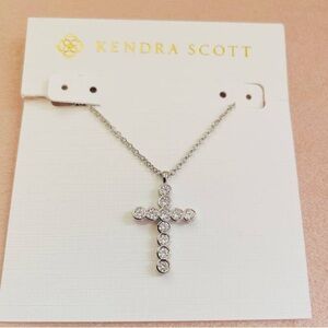 Kendra Scott White Crystal Silver Cross Necklace